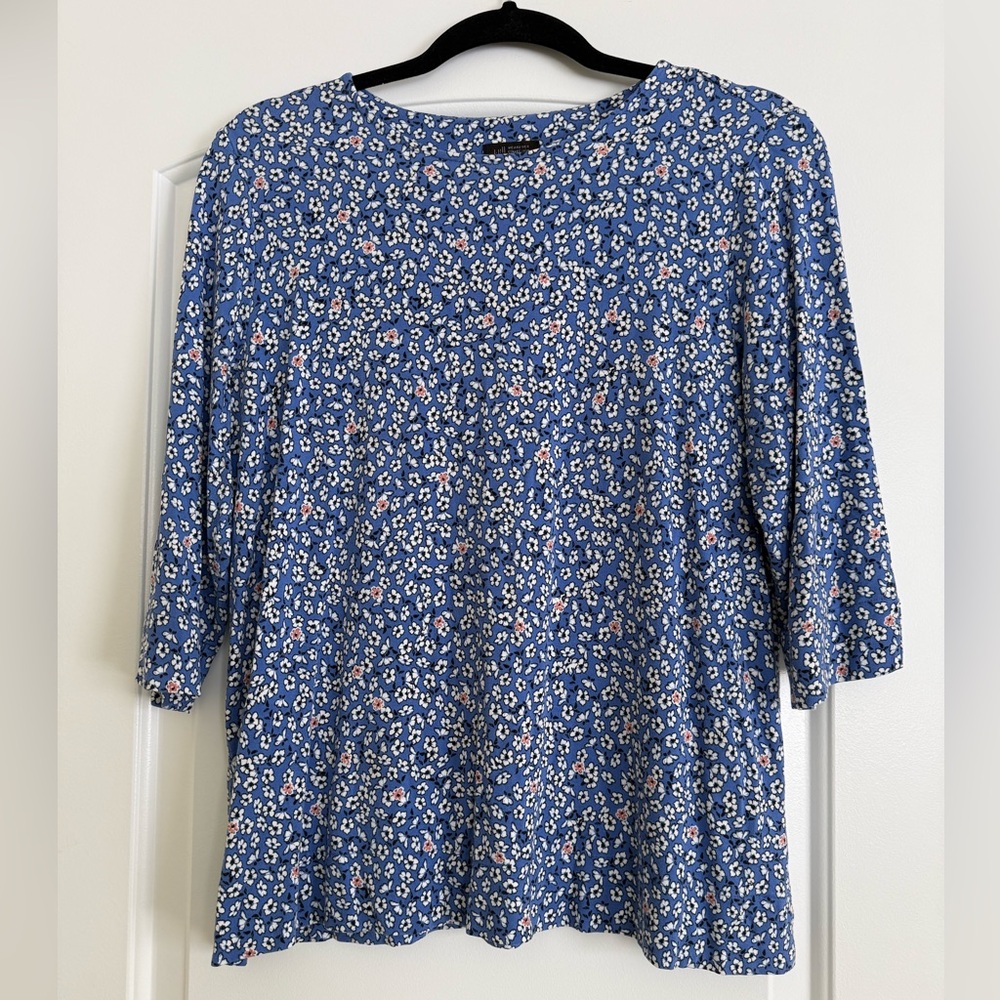 J.Jill Wearever Blue Floral 3/4 Sleeve Swing Top Size M
